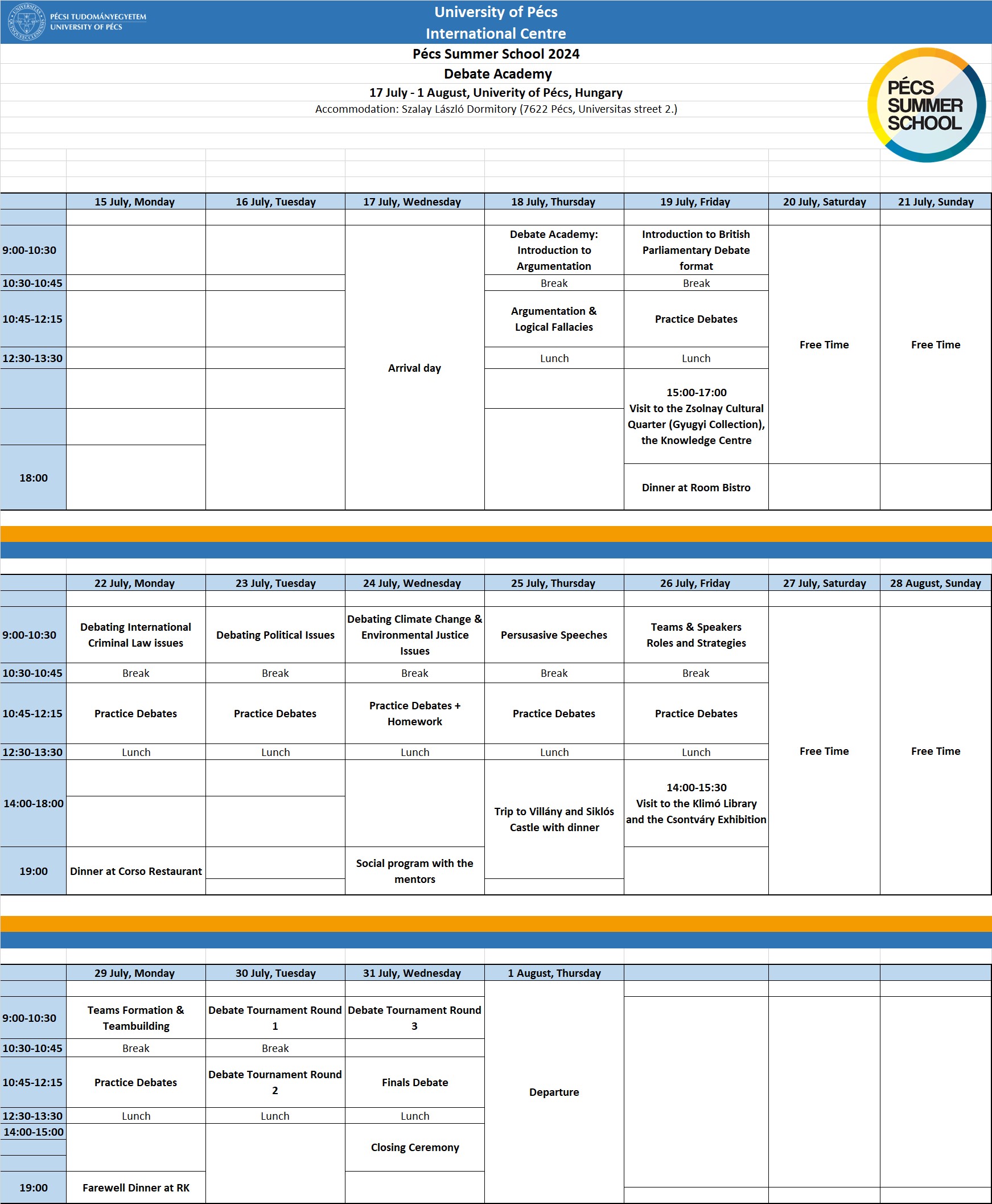 Program schedule