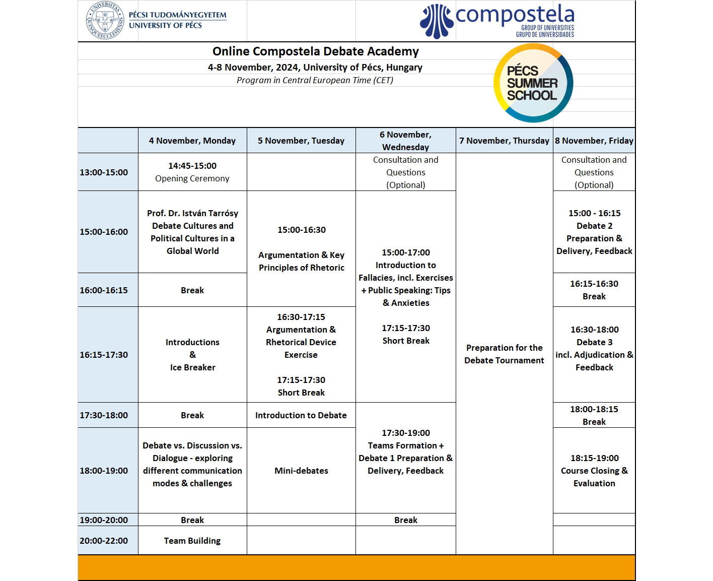 Preliminary program schedule